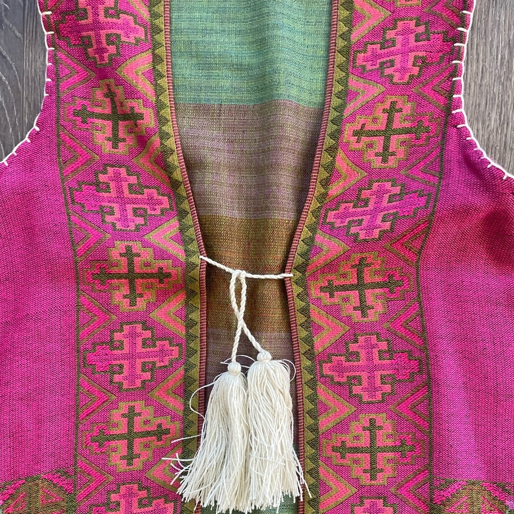 Pashmina Vest Shawl Fringe Tassel Lagenlook  Pink Womens One Size